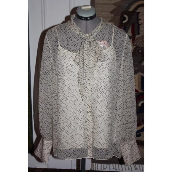 Theory Scarf Blouse In Polka Dot Silk Chiffon - S - Oatmeal Multi - Picture 5 of 6